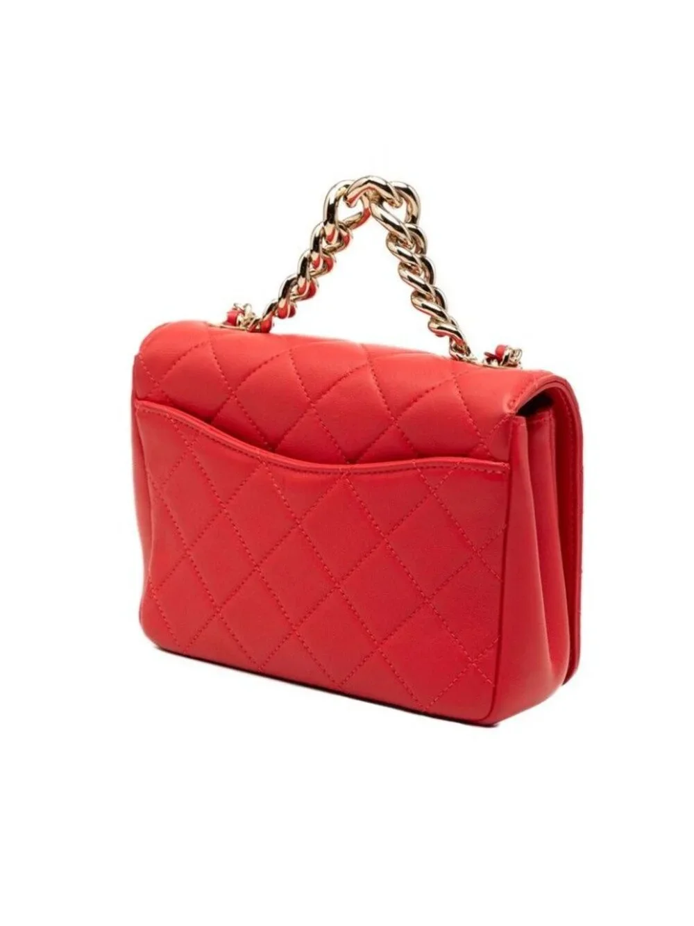 Chanel Quilted CC Logo Studs Chain Shoulder Bag Red Lambskin